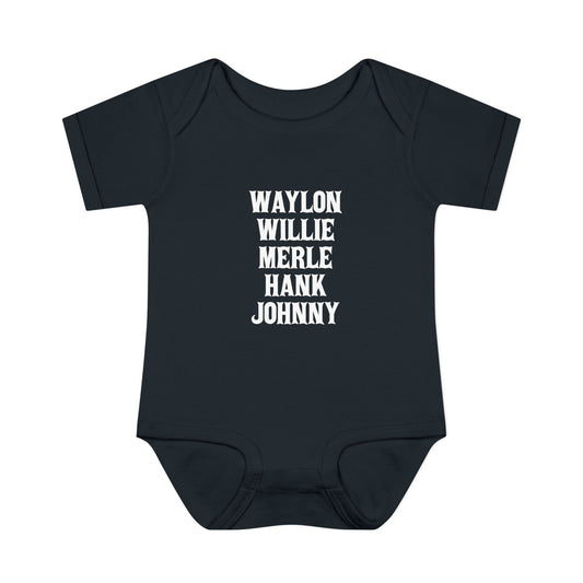 Waylon Willie Merle Hank Jonny Onesie