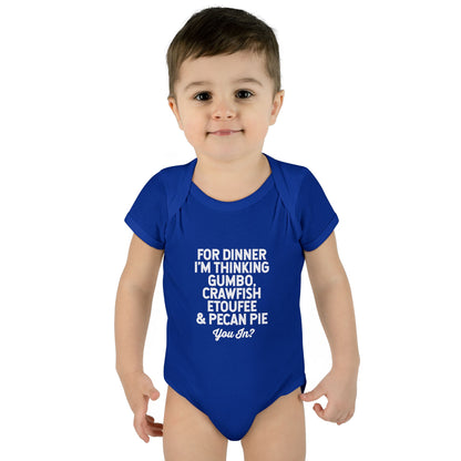 For Dinner, I'm Thinking Gumbo, Crawfish, Etoufee & Pecan Pie Onesie